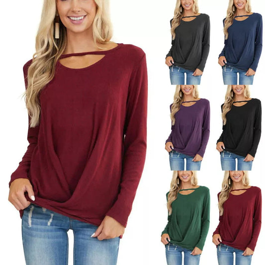 New Casual Loose Solid Color Blouse Kink T-shirt