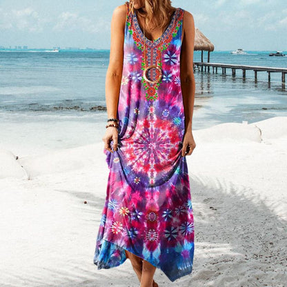 Women’s Ethnic Style Printed Loose Sleeveless Dress