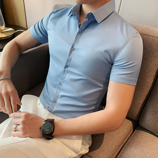 Men's ice-silk high elasticity short sleeve shirts