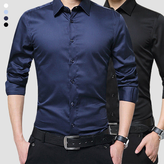 Men's Solid Long Sleeve Wrinkle-Free Formal Casual Shirt（50% OFF）