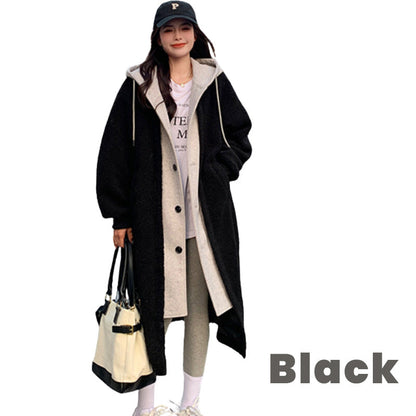 2-Layered Faux Lambswool Hooded Coat Jacket