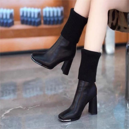 Fashion Stretch Knitted High Chunky Heel Boots for Women